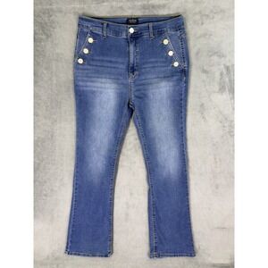 Curve Appeal Jeans Womens 14/32 Blue High Rise Bootcut Button Pockets Stretch